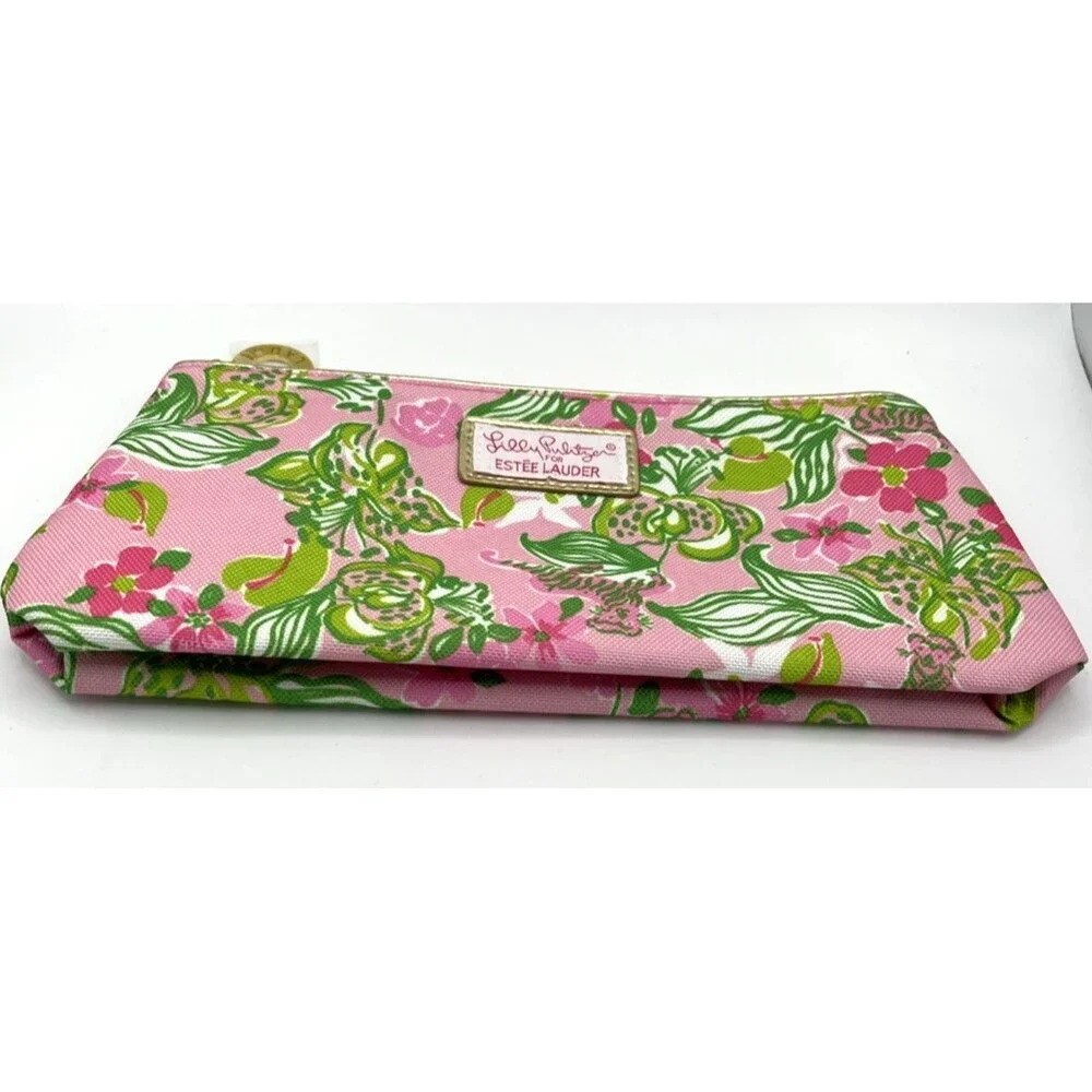 Lilly Pulitzer For Estee Lauder Makeup Bag Pink Tiger Flower Cosmetic Travel